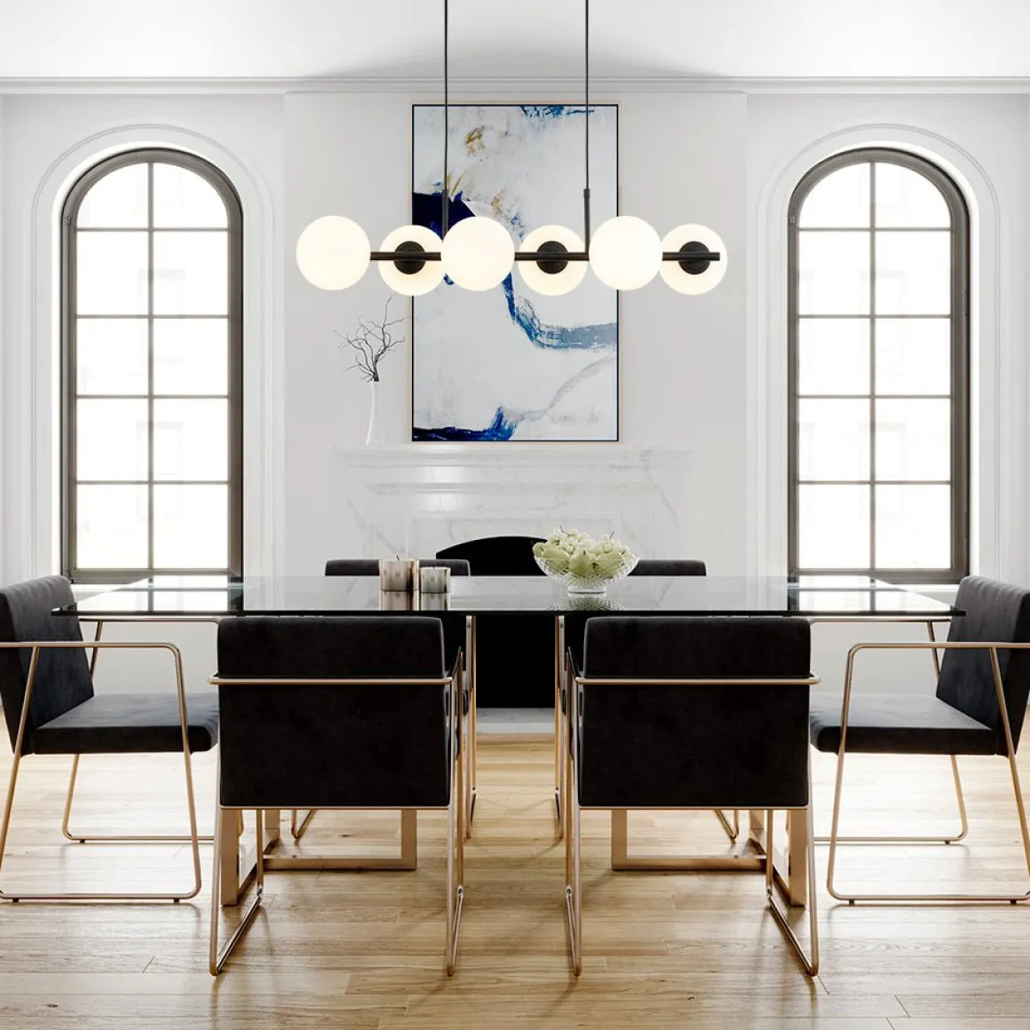 6-Light Opal Glass Globe Linear Island Chandelier