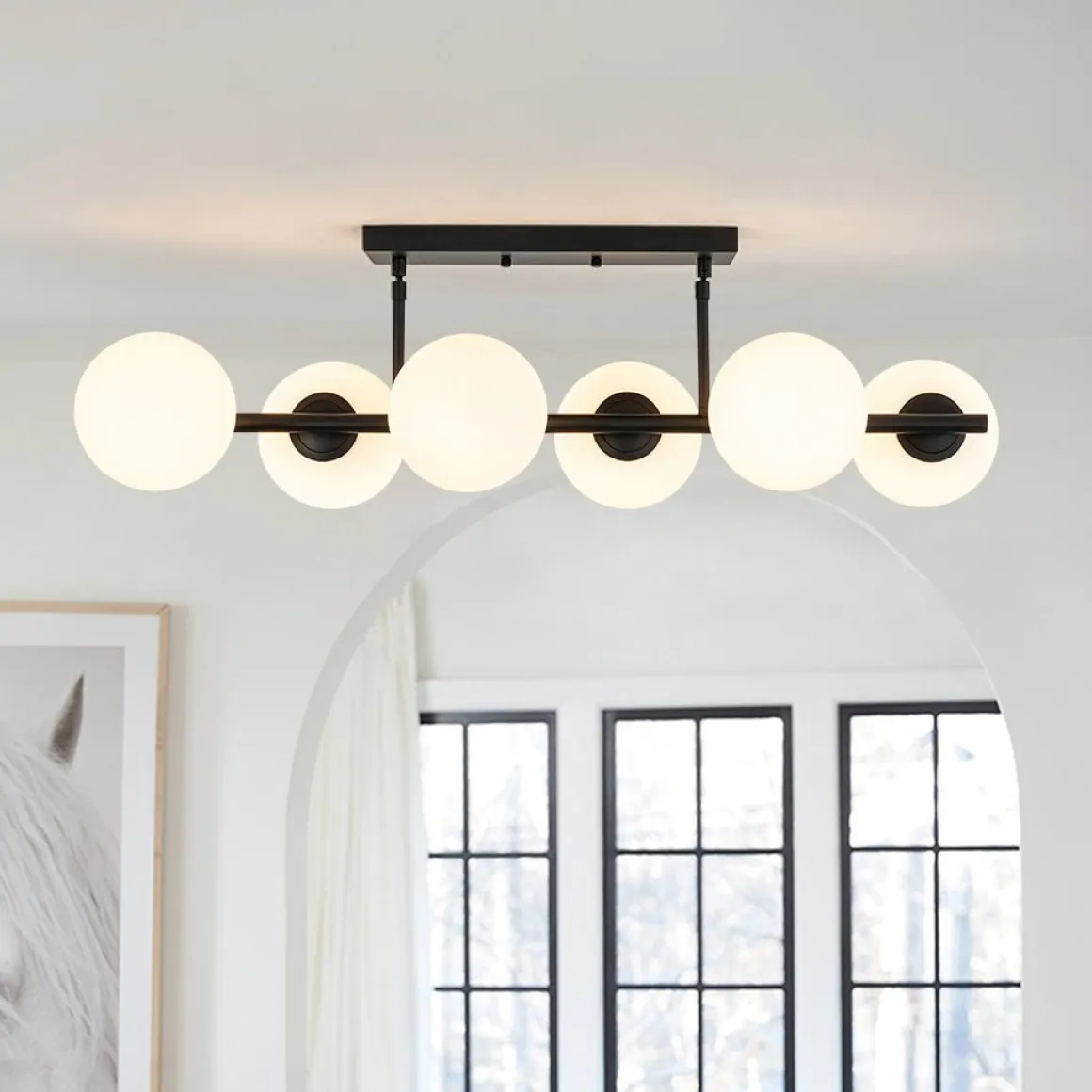 6-Light Opal Glass Globe Linear Island Chandelier