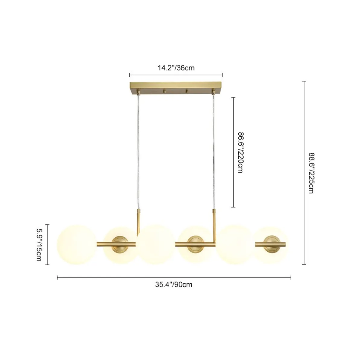 6-Light Opal Glass Globe Linear Island Chandelier