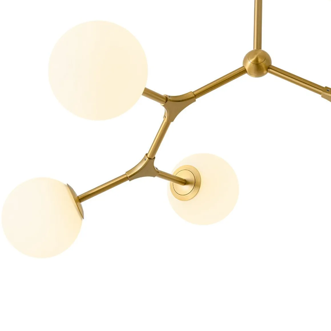 6-Light Opal Glass Globe Linear Branch Sputnik Chandelier