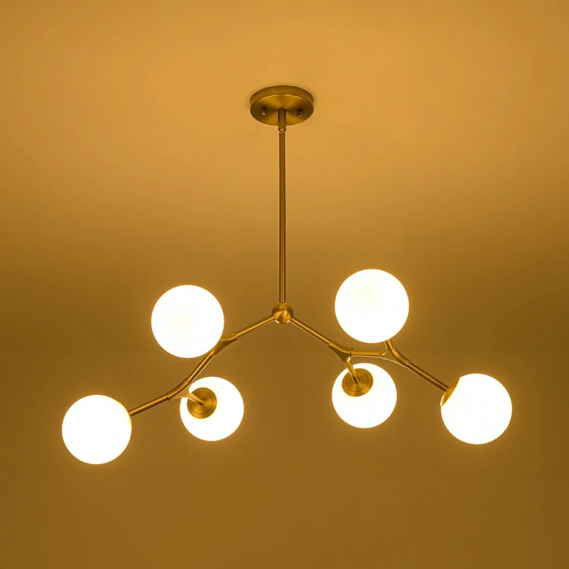 6-Light Opal Glass Globe Linear Branch Sputnik Chandelier