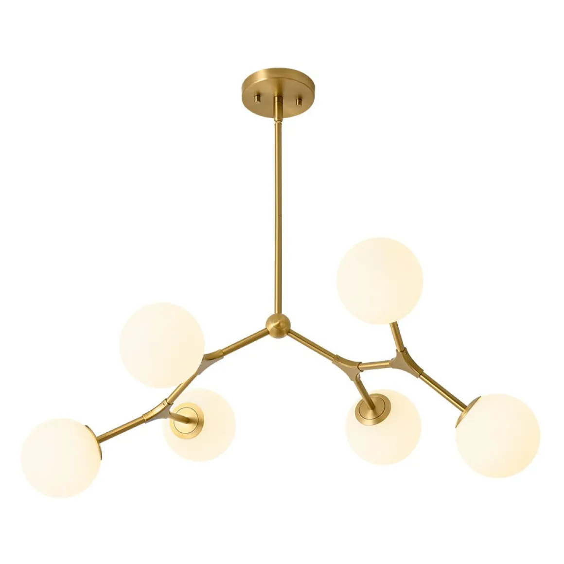 6-Light Opal Glass Globe Linear Branch Sputnik Chandelier