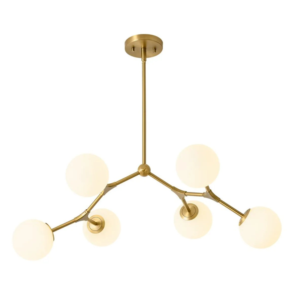 6-Light Opal Glass Globe Linear Branch Sputnik Chandelier