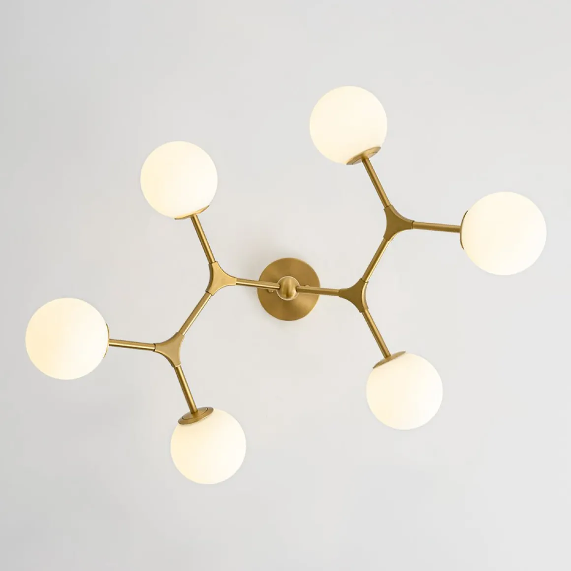 6-Light Opal Glass Globe Linear Branch Sputnik Chandelier