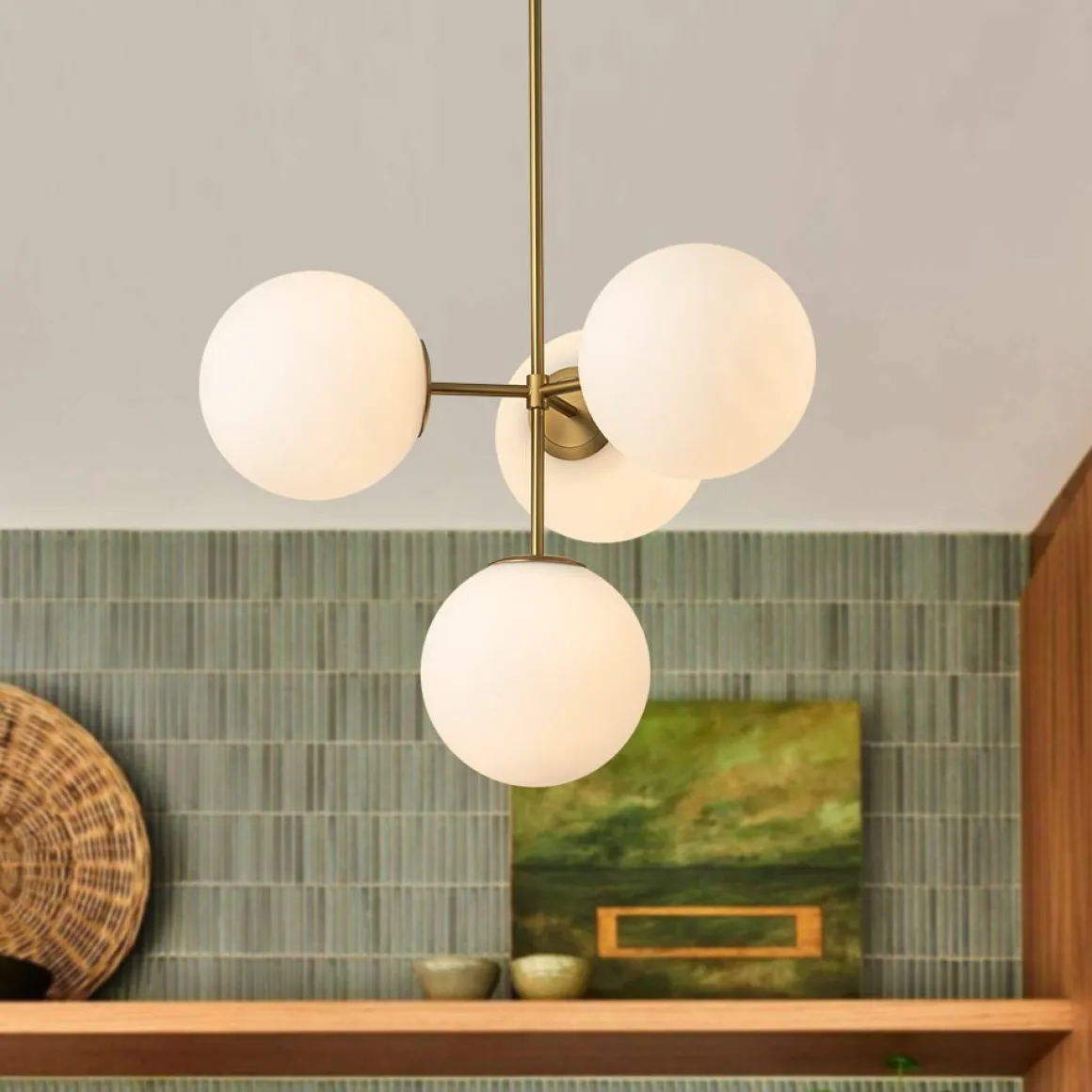 4-Light Opal Glass Globe Sputnik Semi Flush Chandelier