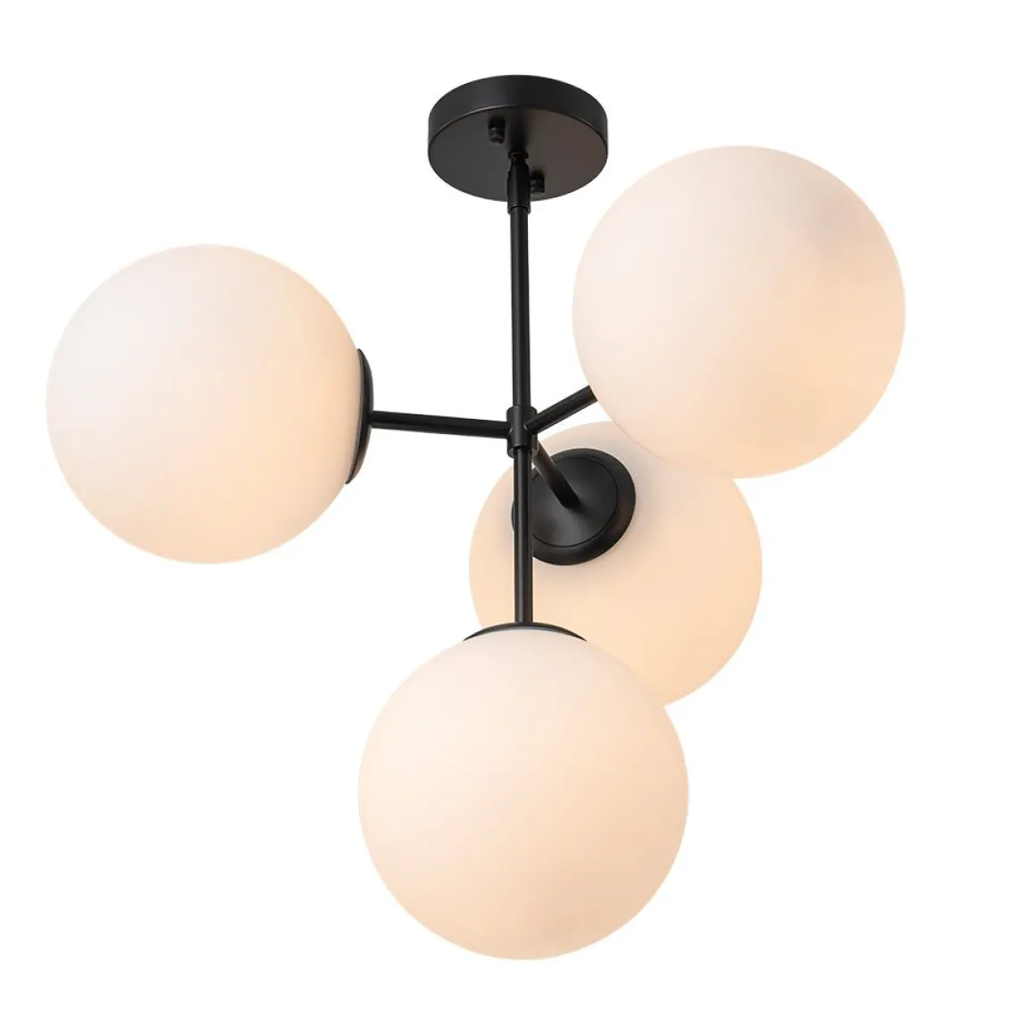 4-Light Opal Glass Globe Sputnik Semi Flush Chandelier