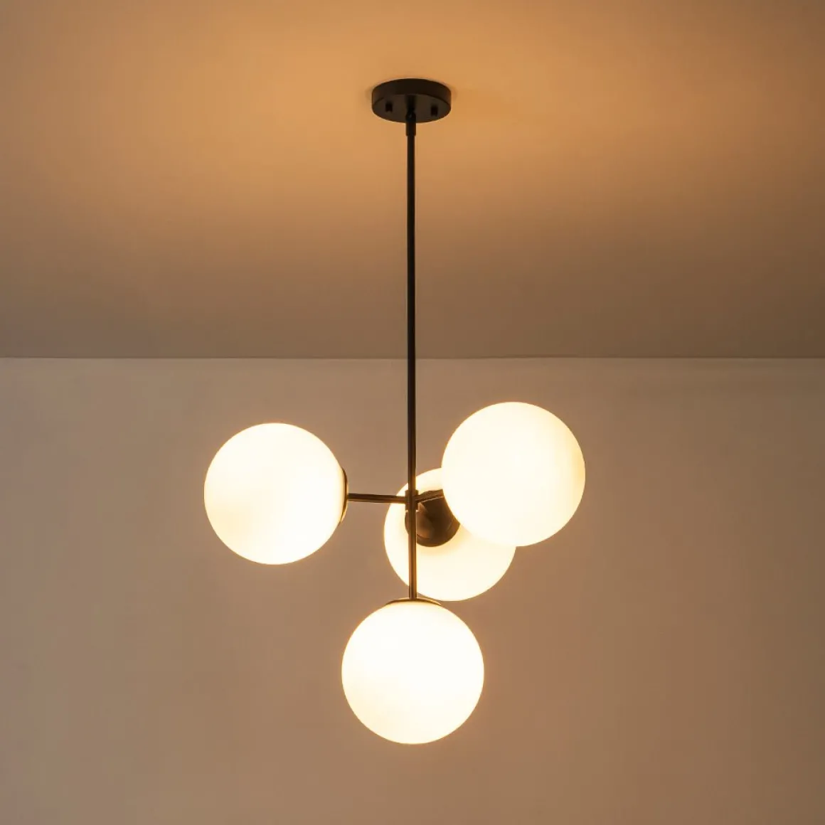 4-Light Opal Glass Globe Sputnik Semi Flush Chandelier