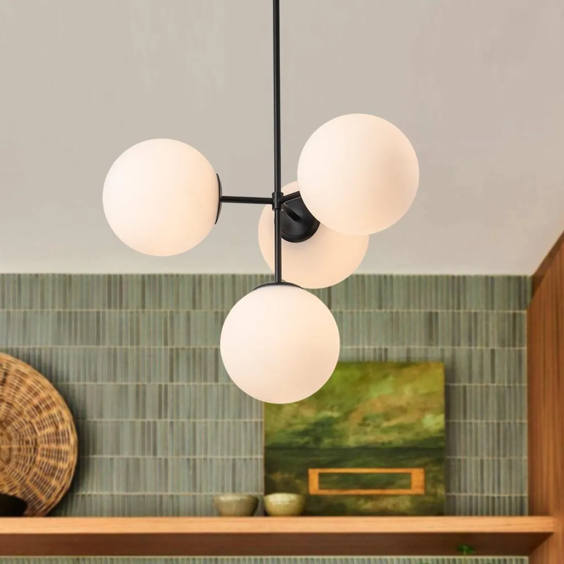 4-Light Opal Glass Globe Sputnik Semi Flush Chandelier