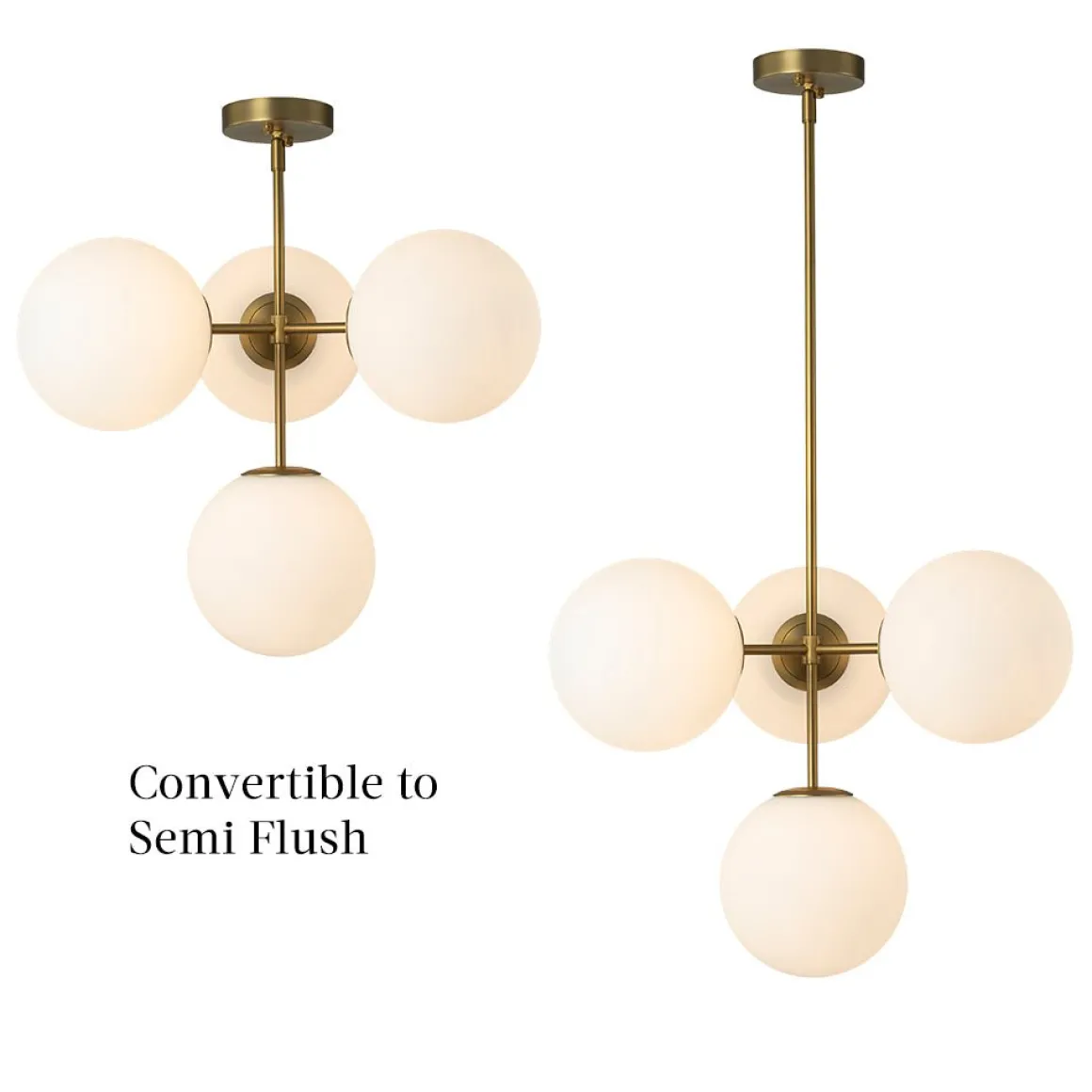 4-Light Opal Glass Globe Sputnik Semi Flush Chandelier
