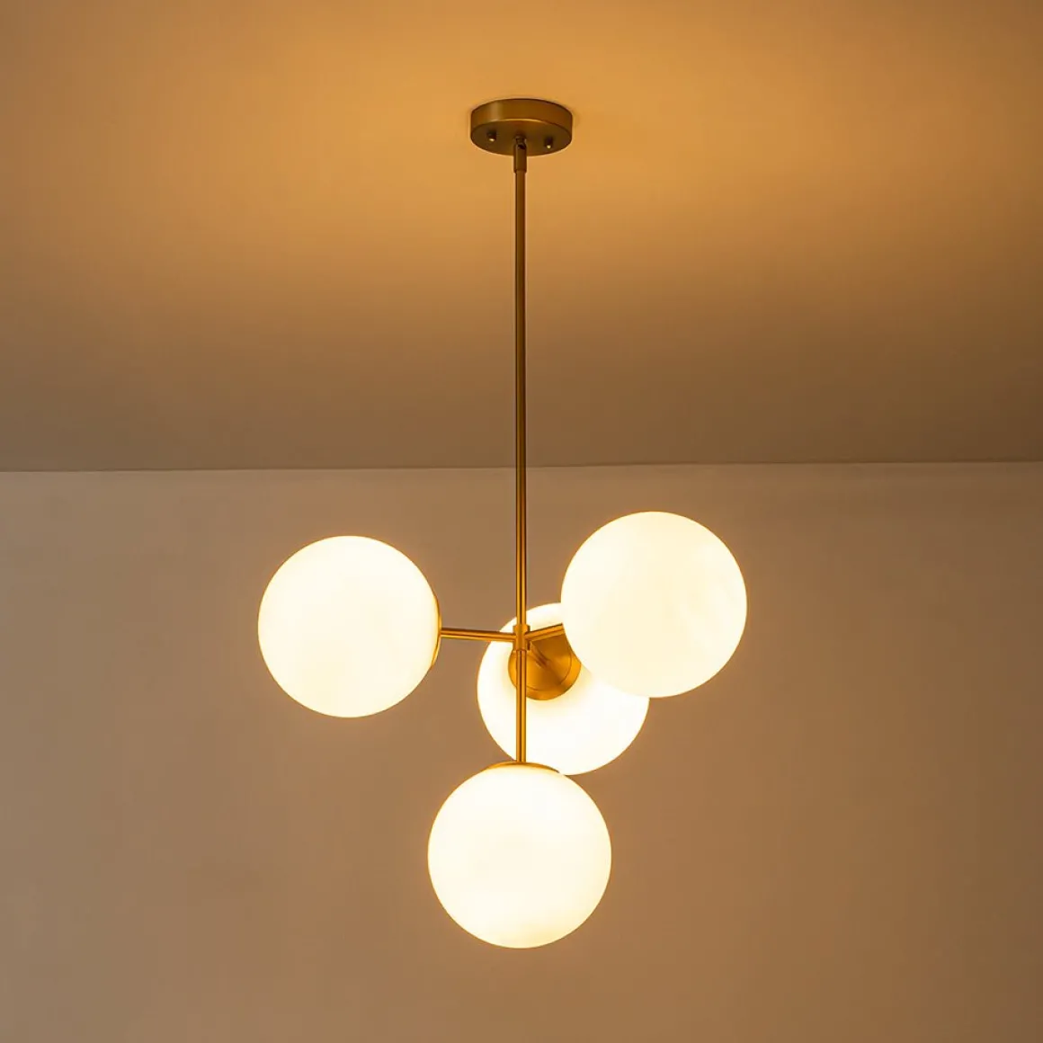 4-Light Opal Glass Globe Sputnik Semi Flush Chandelier