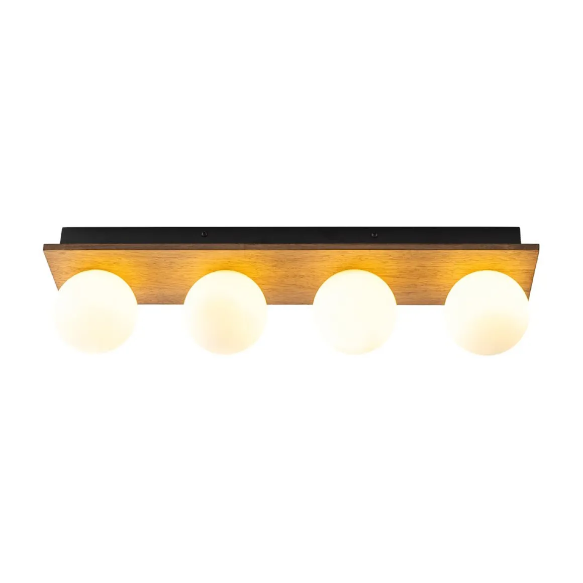 4-Light Opal Glass Linear Wooden Semi Flush Mount / Wall Light