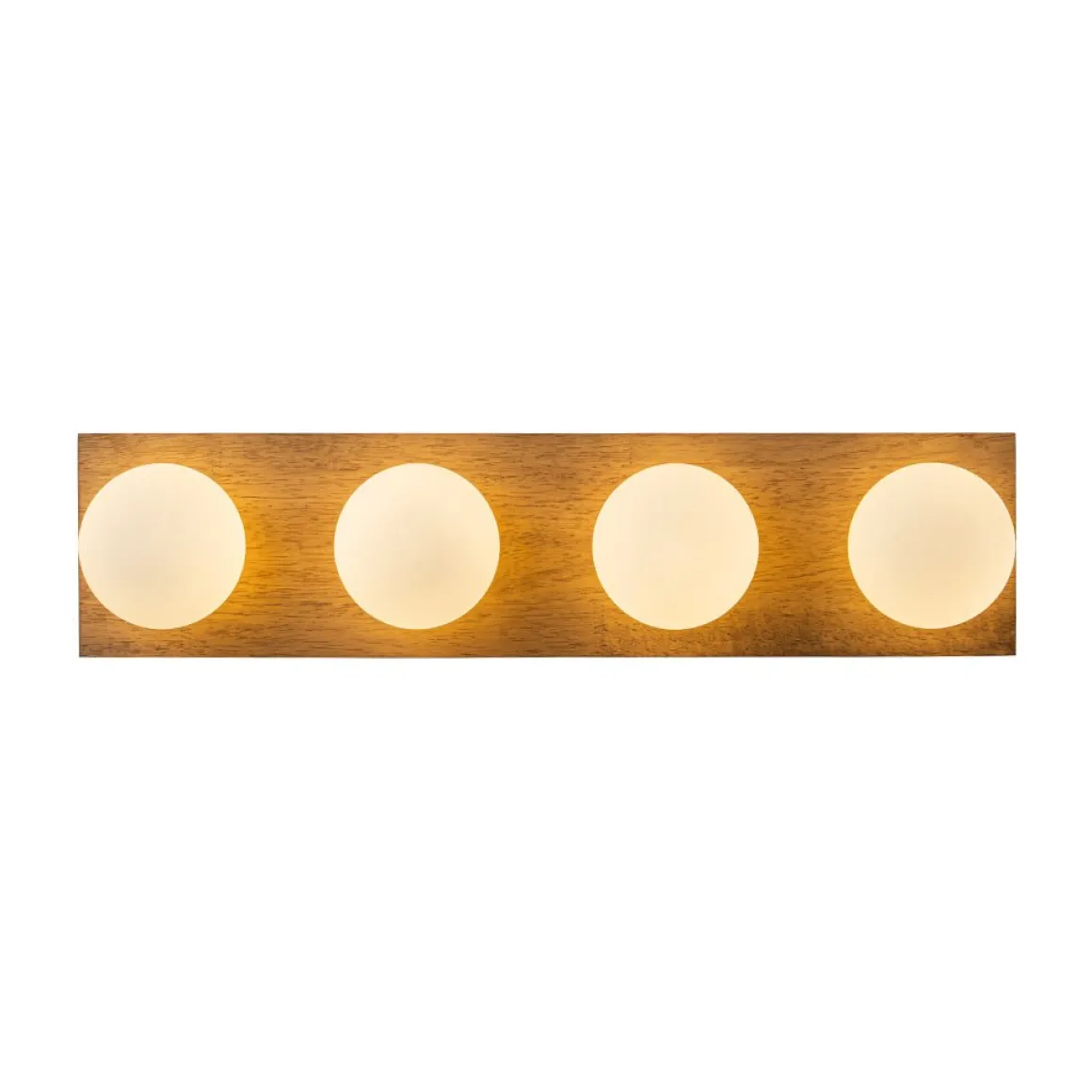 4-Light Opal Glass Linear Wooden Semi Flush Mount / Wall Light