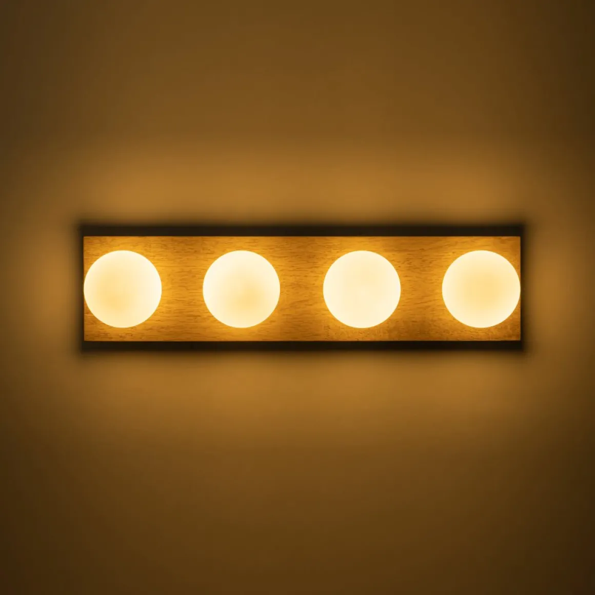 4-Light Opal Glass Linear Wooden Semi Flush Mount / Wall Light