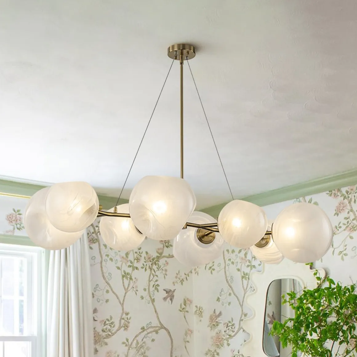 8-Light Opal Swirl Glass Globe Branch Island Chandelier