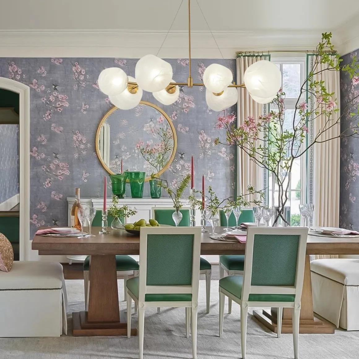 8-Light Opal Swirl Glass Globe Branch Island Chandelier