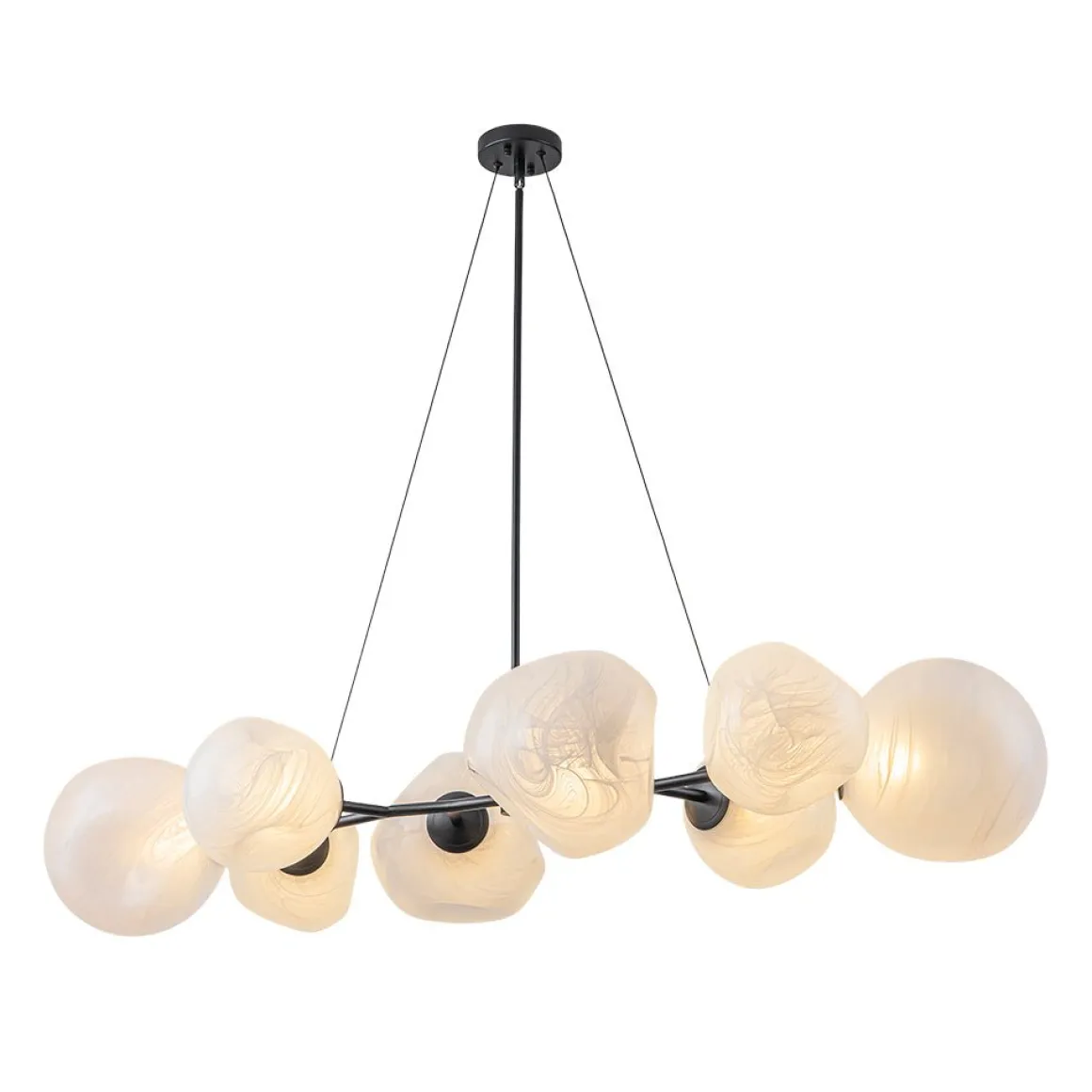 8-Light Opal Swirl Glass Globe Branch Island Chandelier