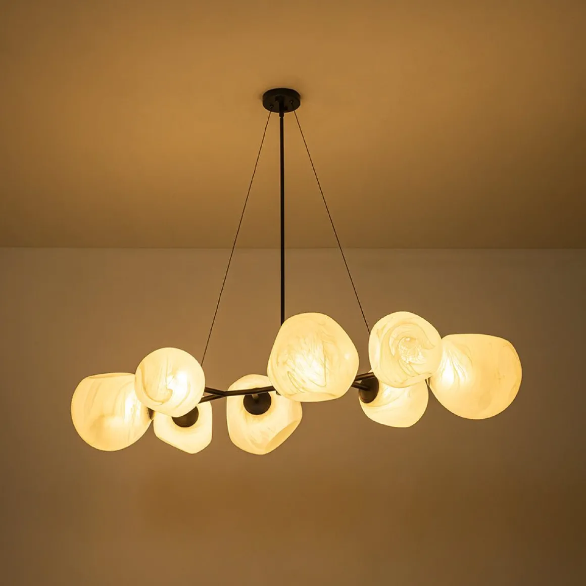8-Light Opal Swirl Glass Globe Branch Island Chandelier