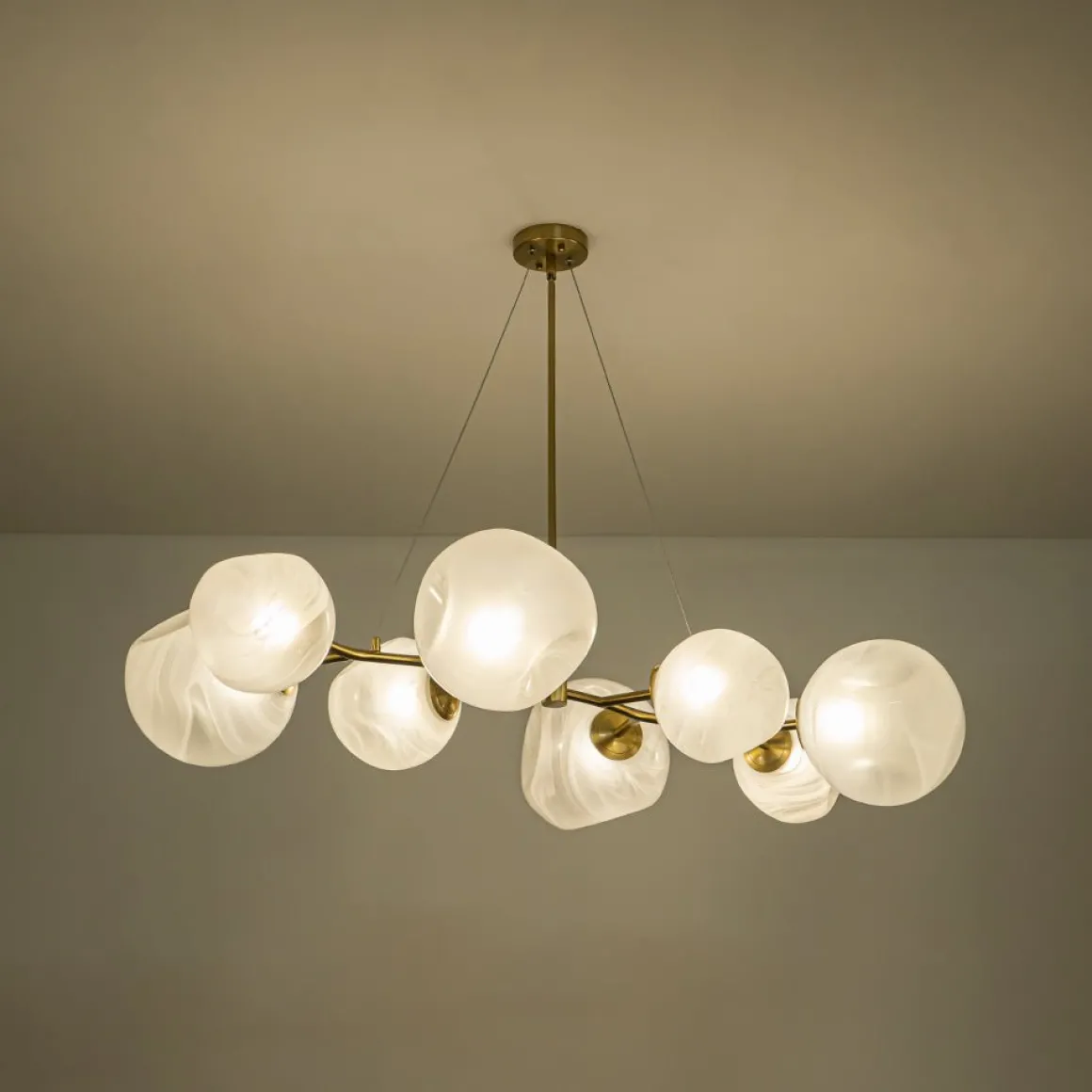 8-Light Opal Swirl Glass Globe Branch Island Chandelier
