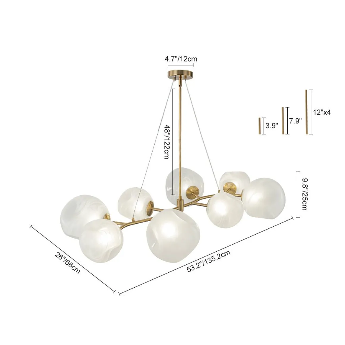 8-Light Opal Swirl Glass Globe Branch Island Chandelier