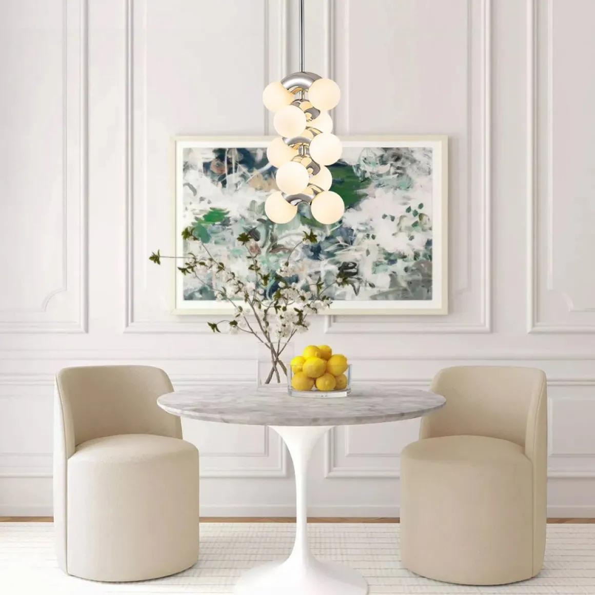 10-Light Pearl Tiered Milky Glass Globe Pendant Light
