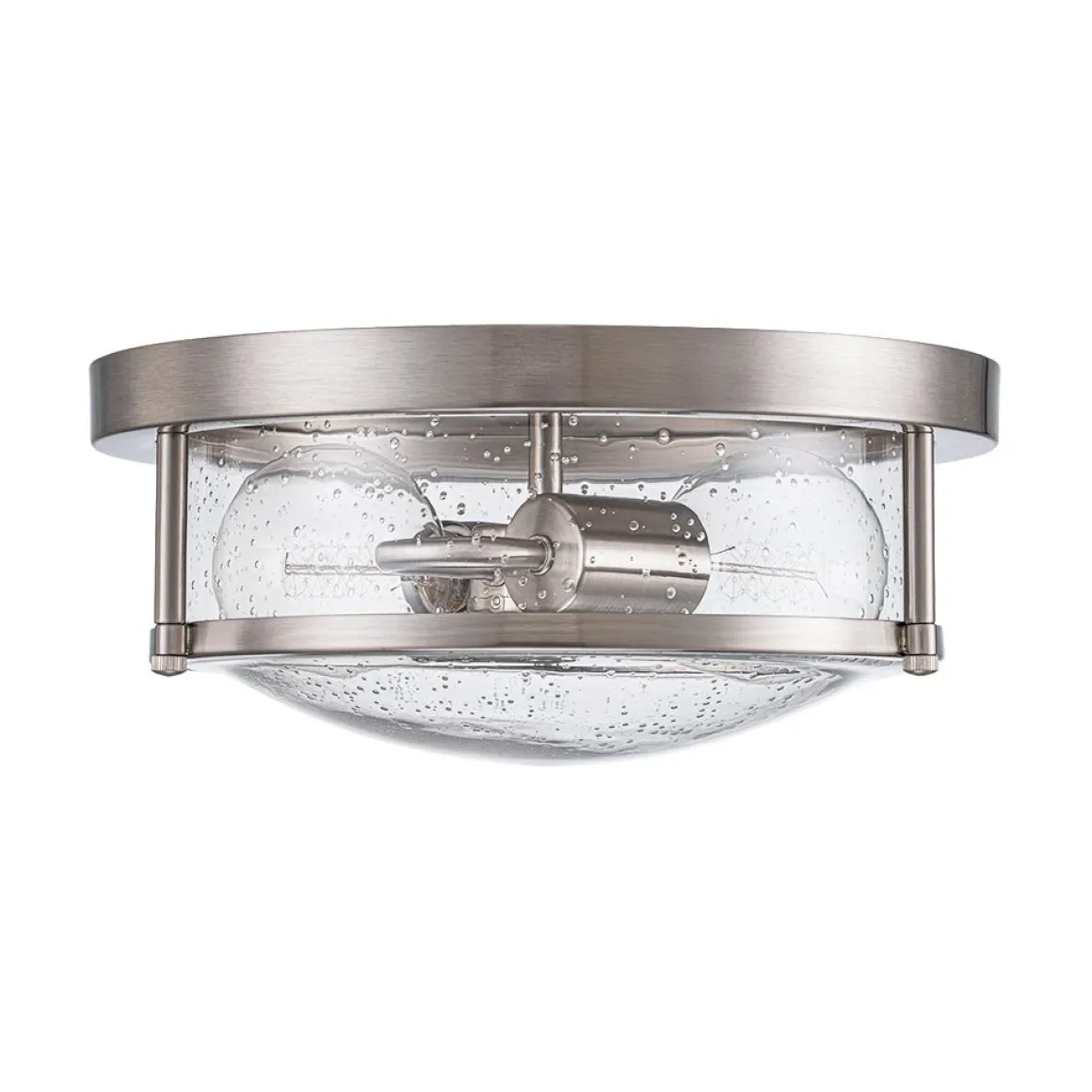 2-Light Seeded Glass Round Flush Mount Ceiling Light