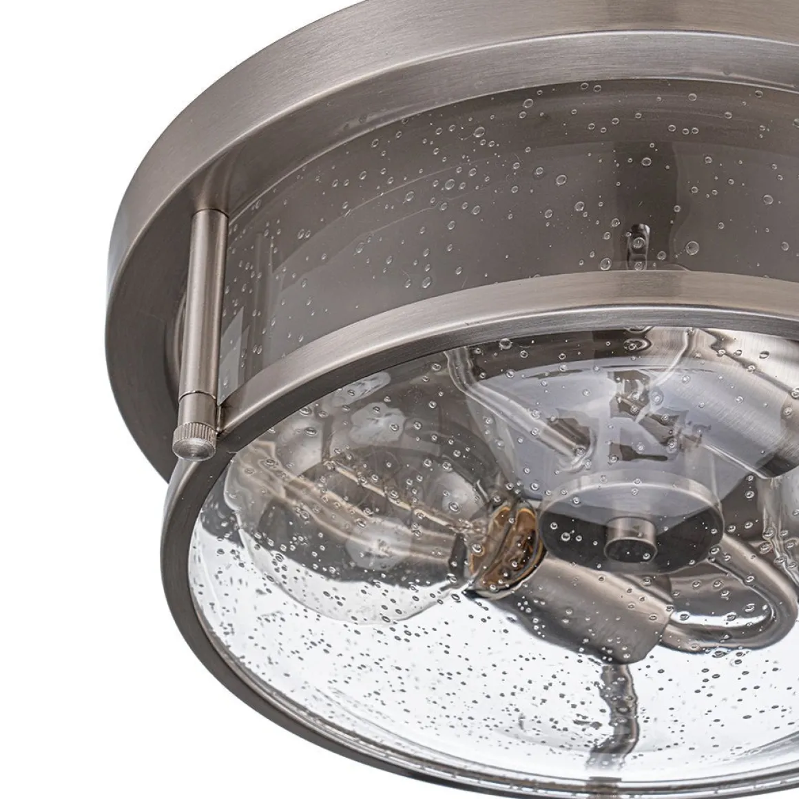 2-Light Seeded Glass Round Flush Mount Ceiling Light