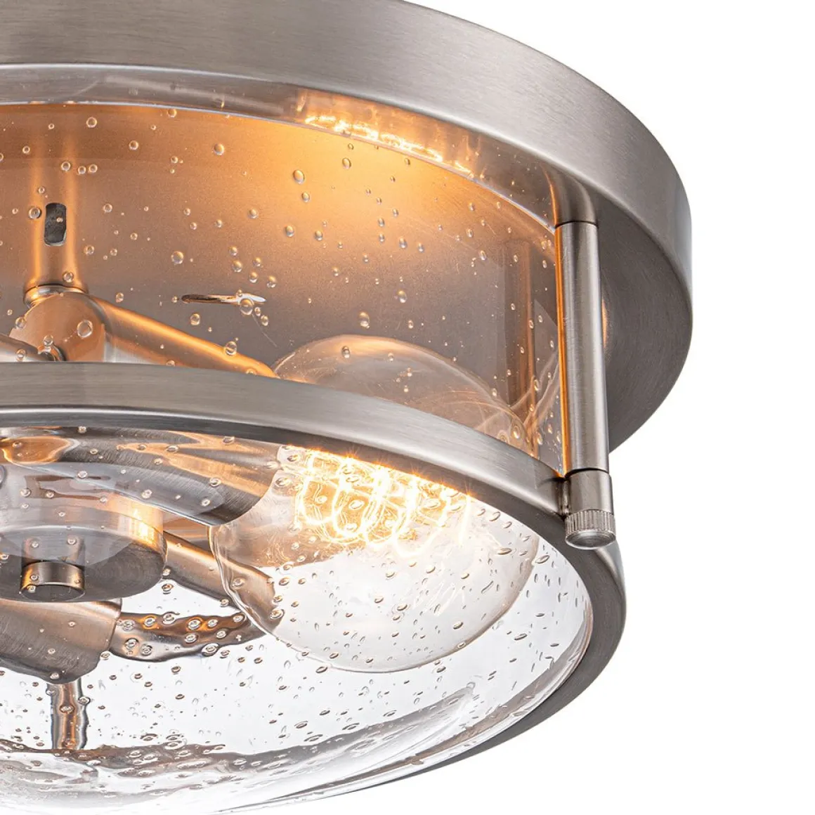2-Light Seeded Glass Round Flush Mount Ceiling Light