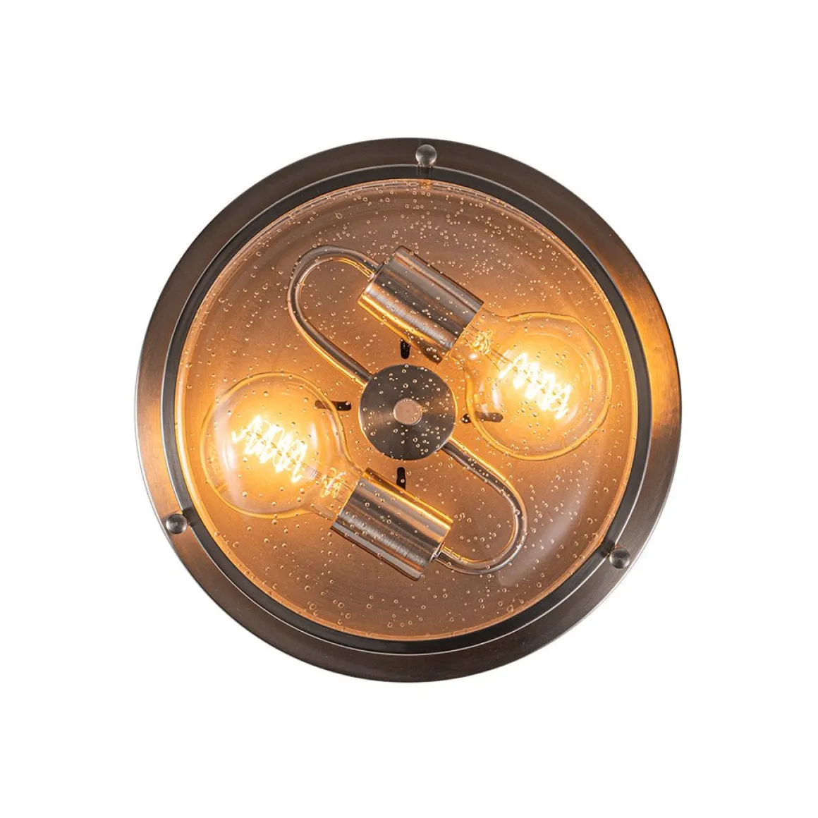 2-Light Seeded Glass Round Flush Mount Ceiling Light