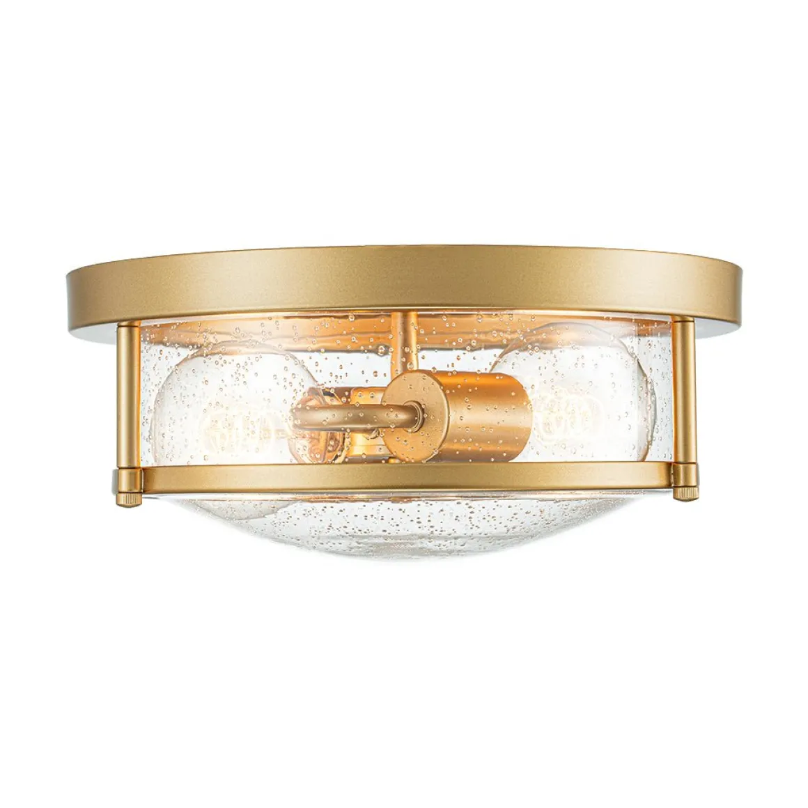 2-Light Seeded Glass Round Flush Mount Ceiling Light