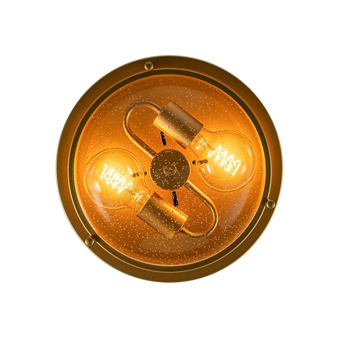 2-Light Seeded Glass Round Flush Mount Ceiling Light