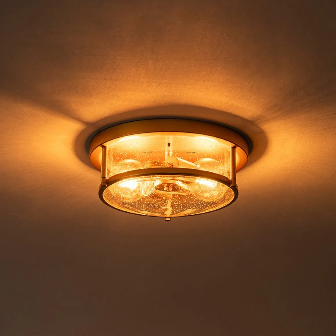 2-Light Seeded Glass Round Flush Mount Ceiling Light