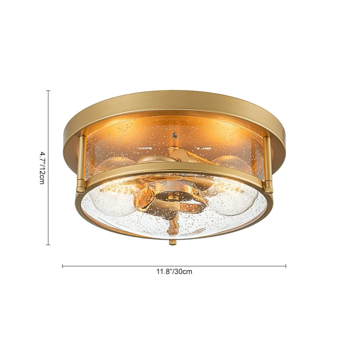 2-Light Seeded Glass Round Flush Mount Ceiling Light
