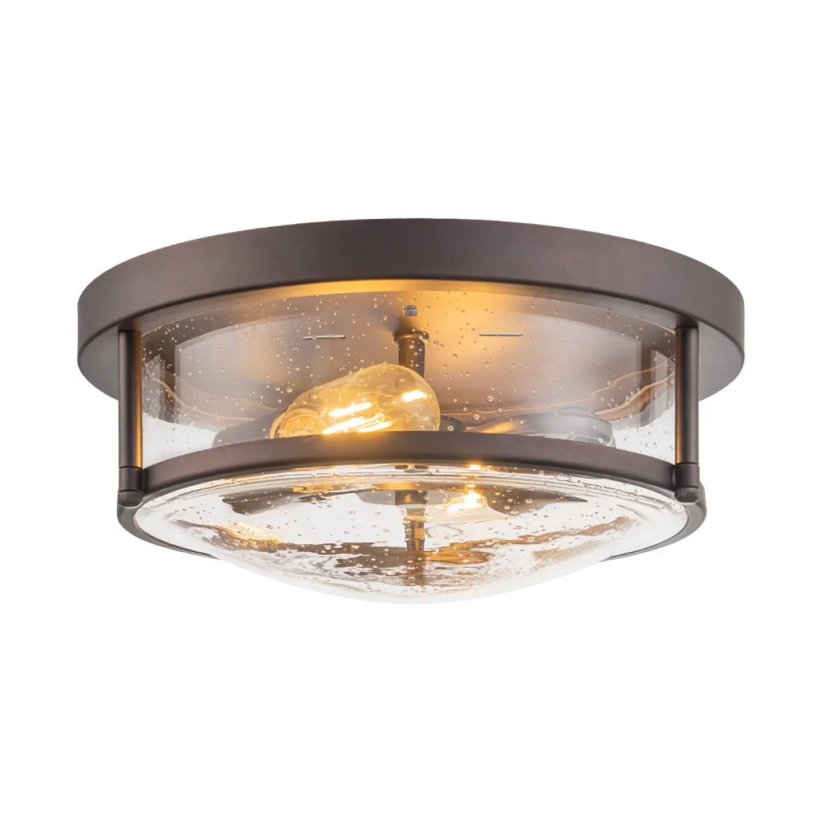 2-Light Seeded Glass Round Flush Mount Ceiling Light