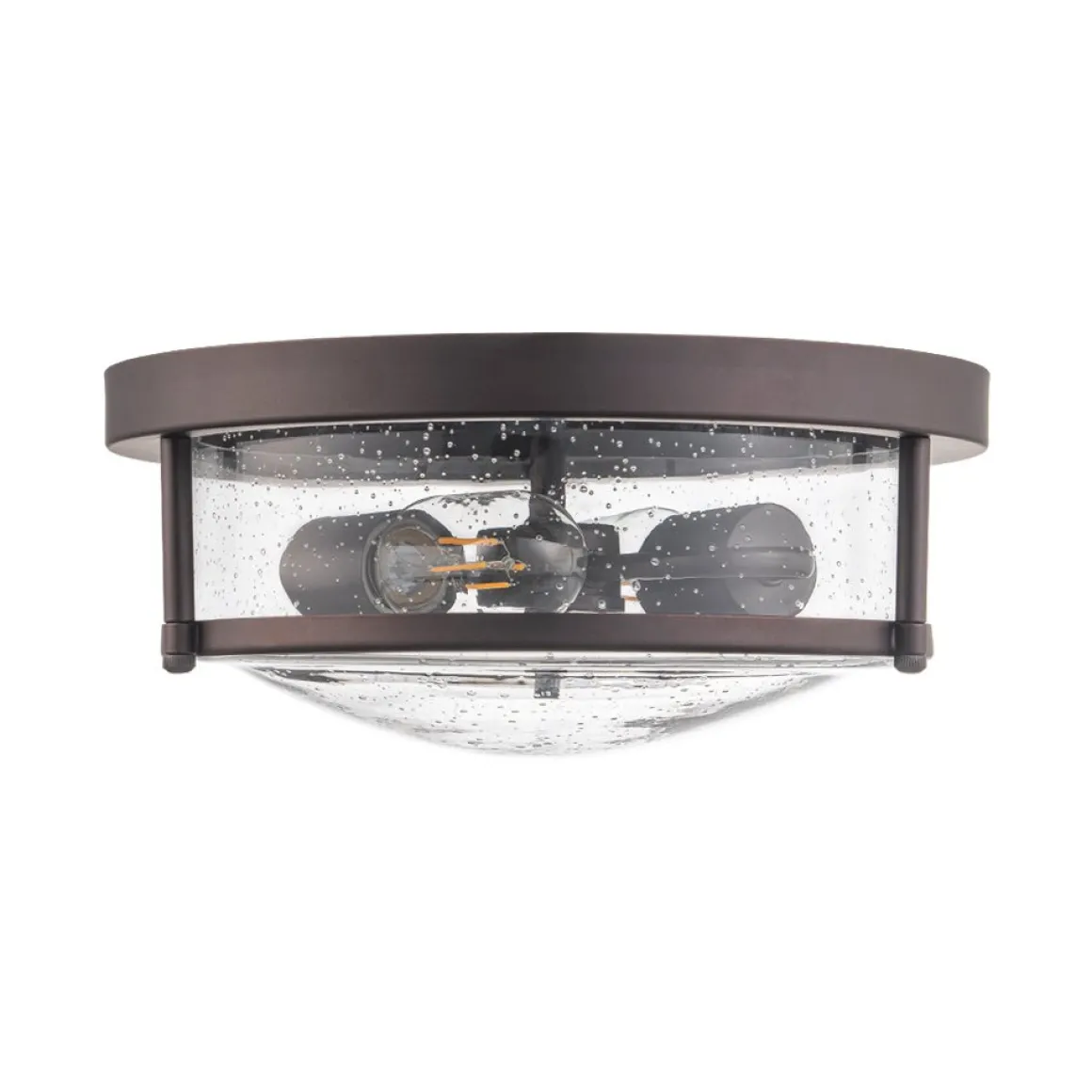 2-Light Seeded Glass Round Flush Mount Ceiling Light