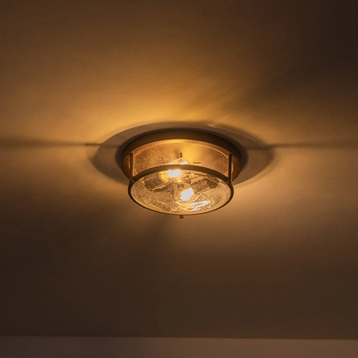 2-Light Seeded Glass Round Flush Mount Ceiling Light