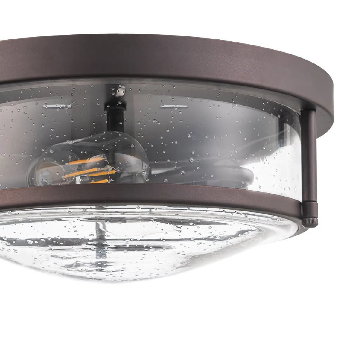 2-Light Seeded Glass Round Flush Mount Ceiling Light