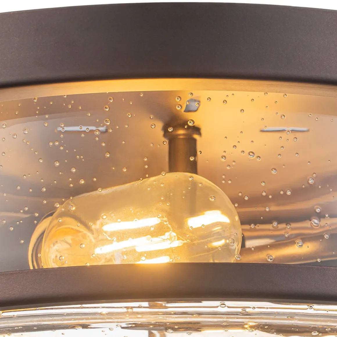 2-Light Seeded Glass Round Flush Mount Ceiling Light