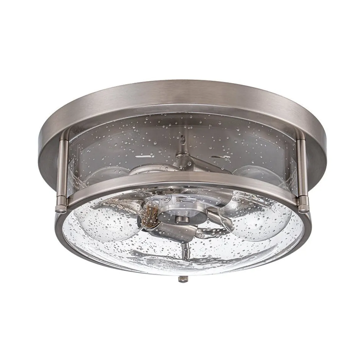 2-Light Seeded Glass Round Flush Mount Ceiling Light