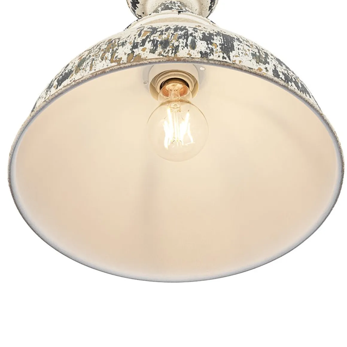 1-Light Shabby Chic Distressed Beige Metal Dome Pendant