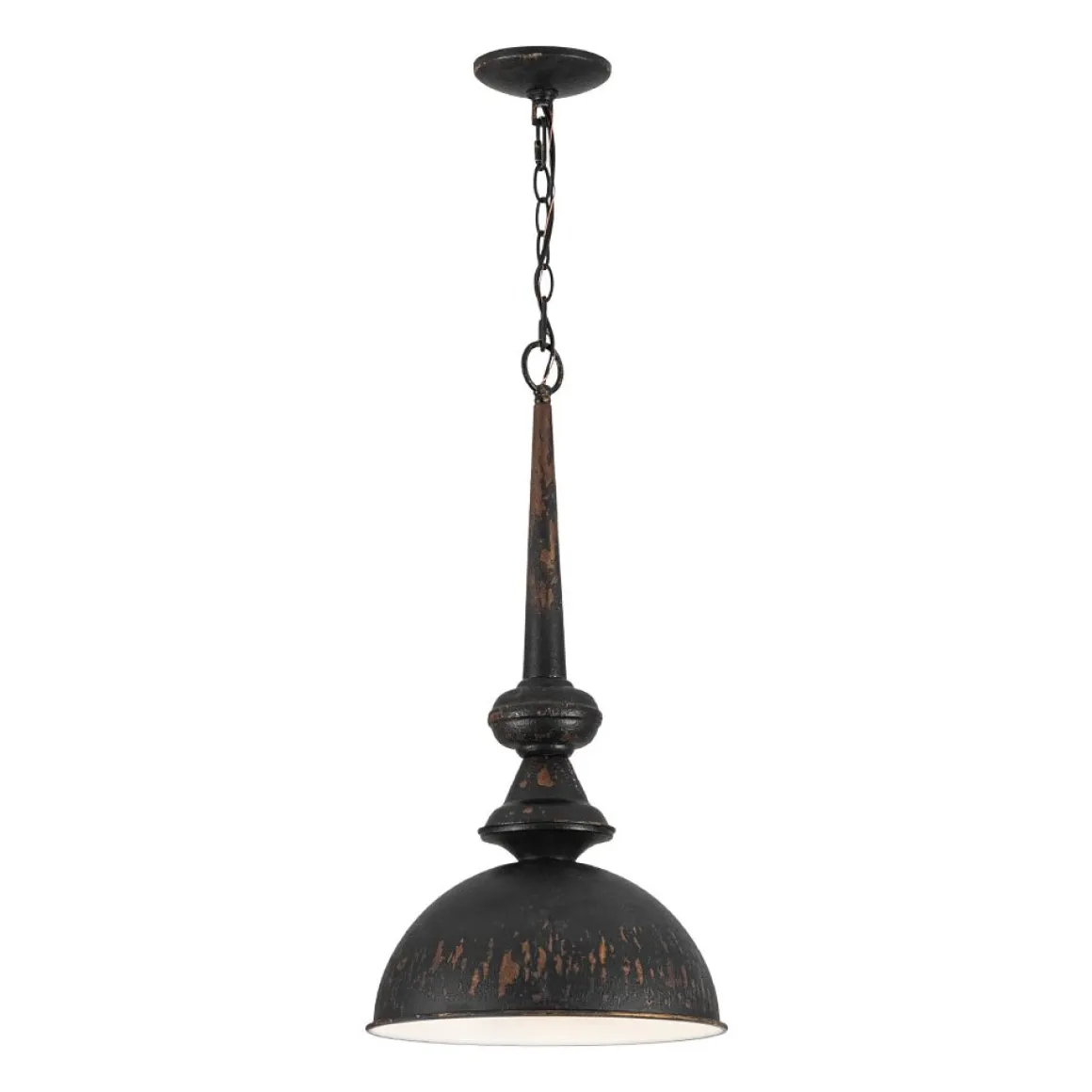 1-Light Shabby Chic Distressed Beige Metal Dome Pendant