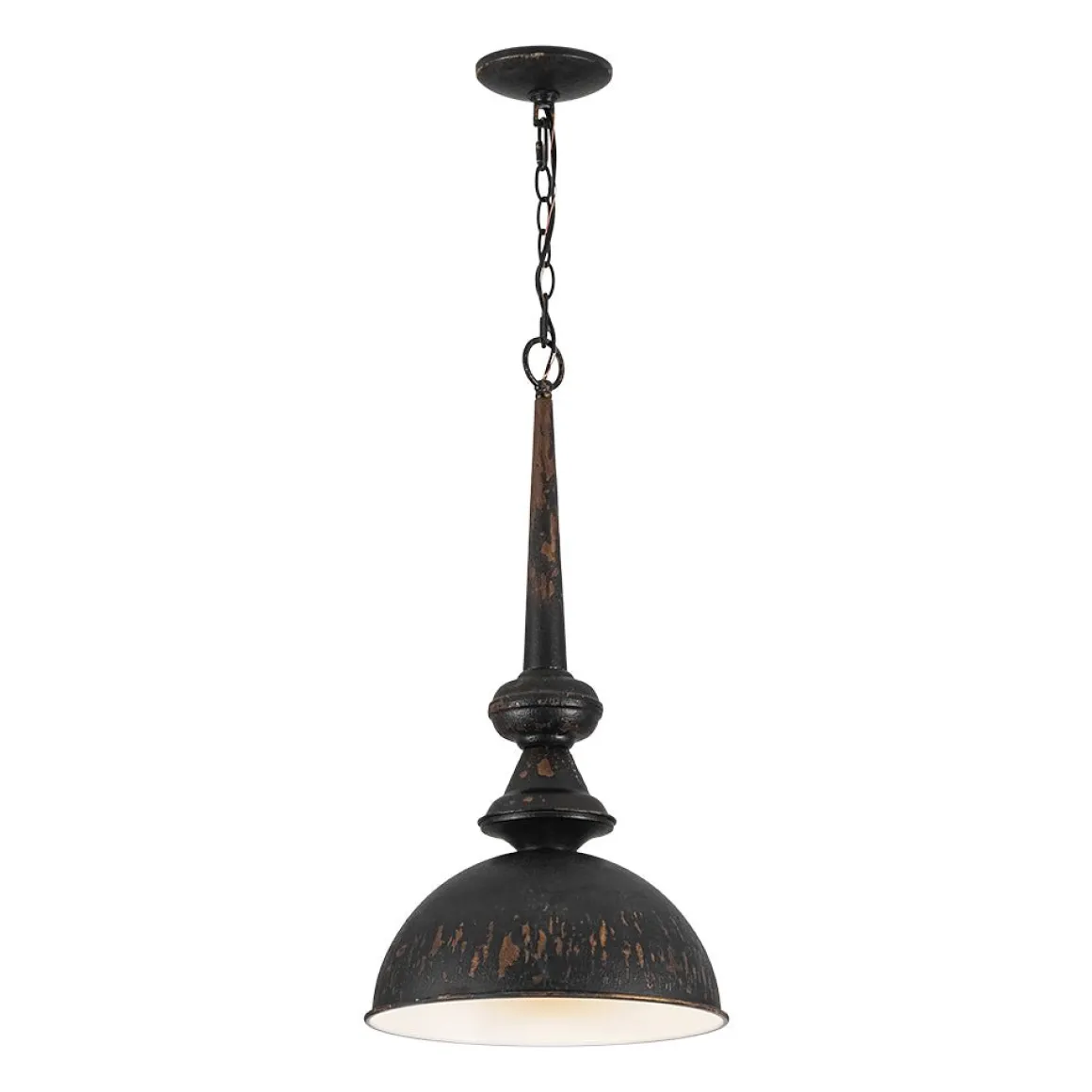 1-Light Shabby Chic Distressed Beige Metal Dome Pendant