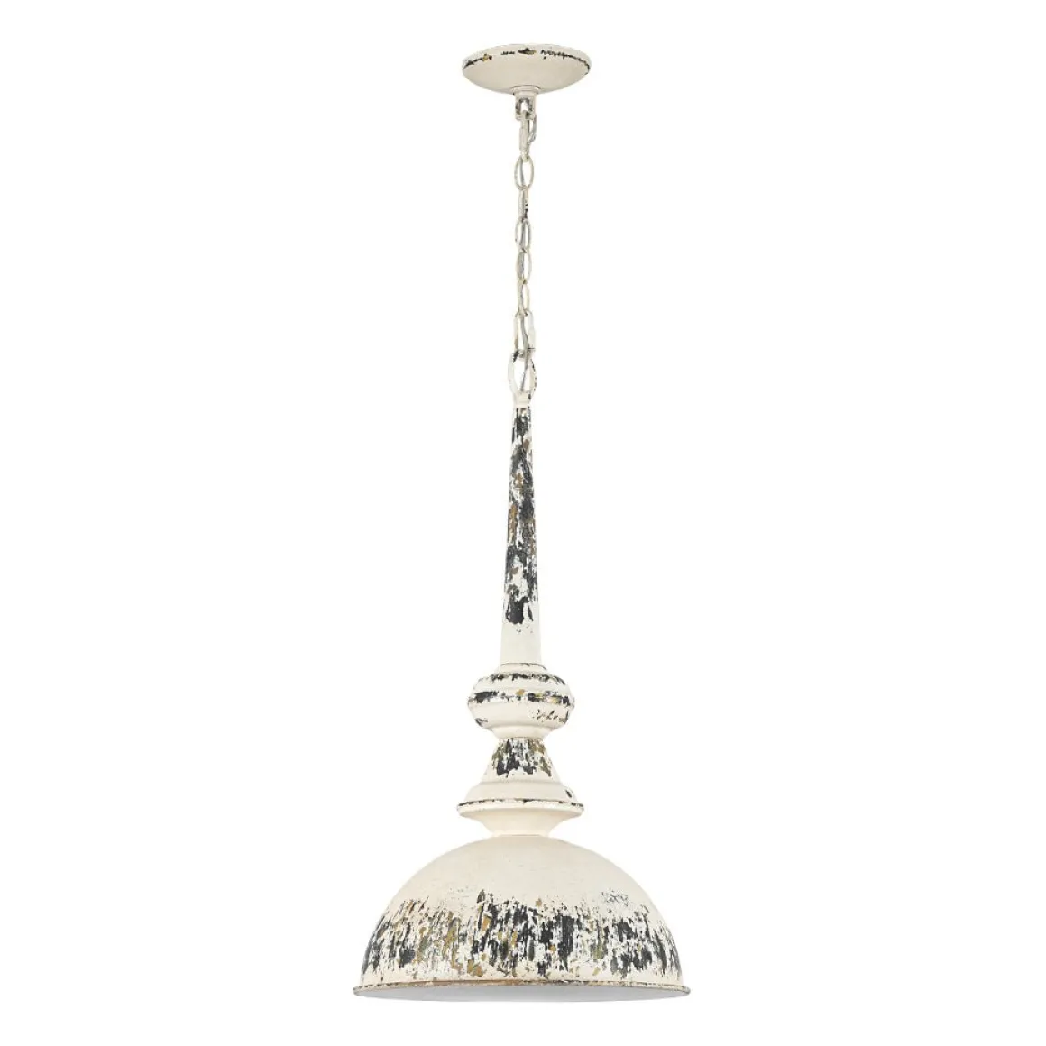 1-Light Shabby Chic Distressed Beige Metal Dome Pendant