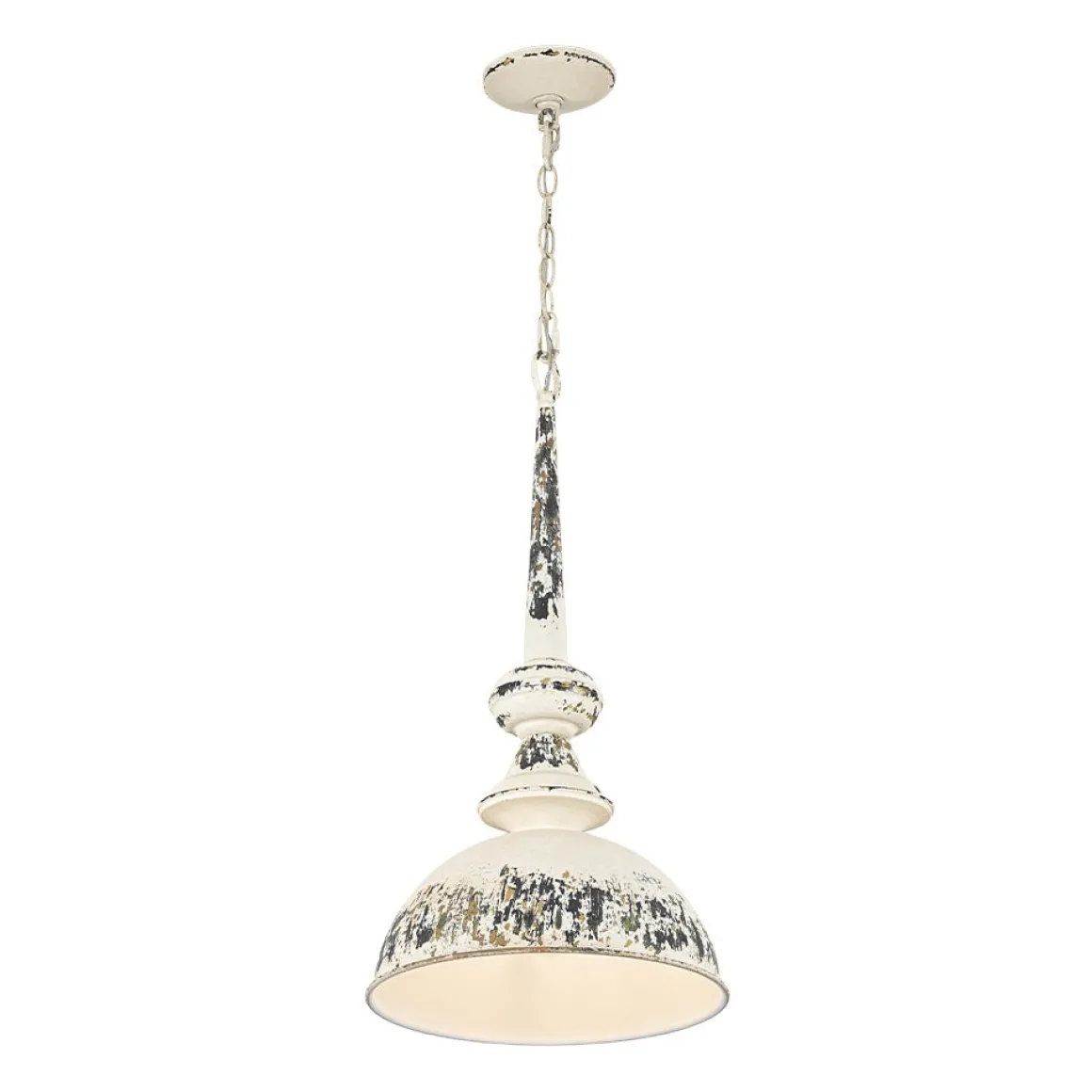 1-Light Shabby Chic Distressed Beige Metal Dome Pendant