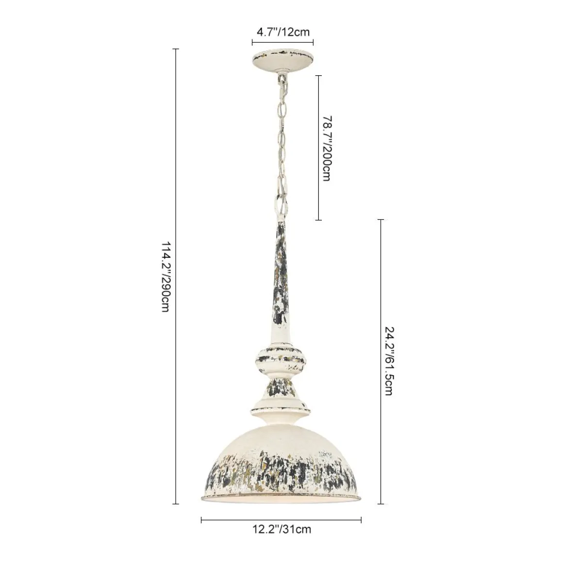 1-Light Shabby Chic Distressed Beige Metal Dome Pendant