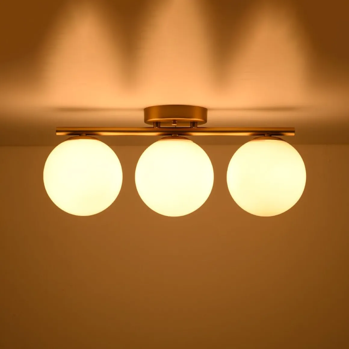 3-Light Shine Opal Glass Globe Linear Semi Flush Mount
