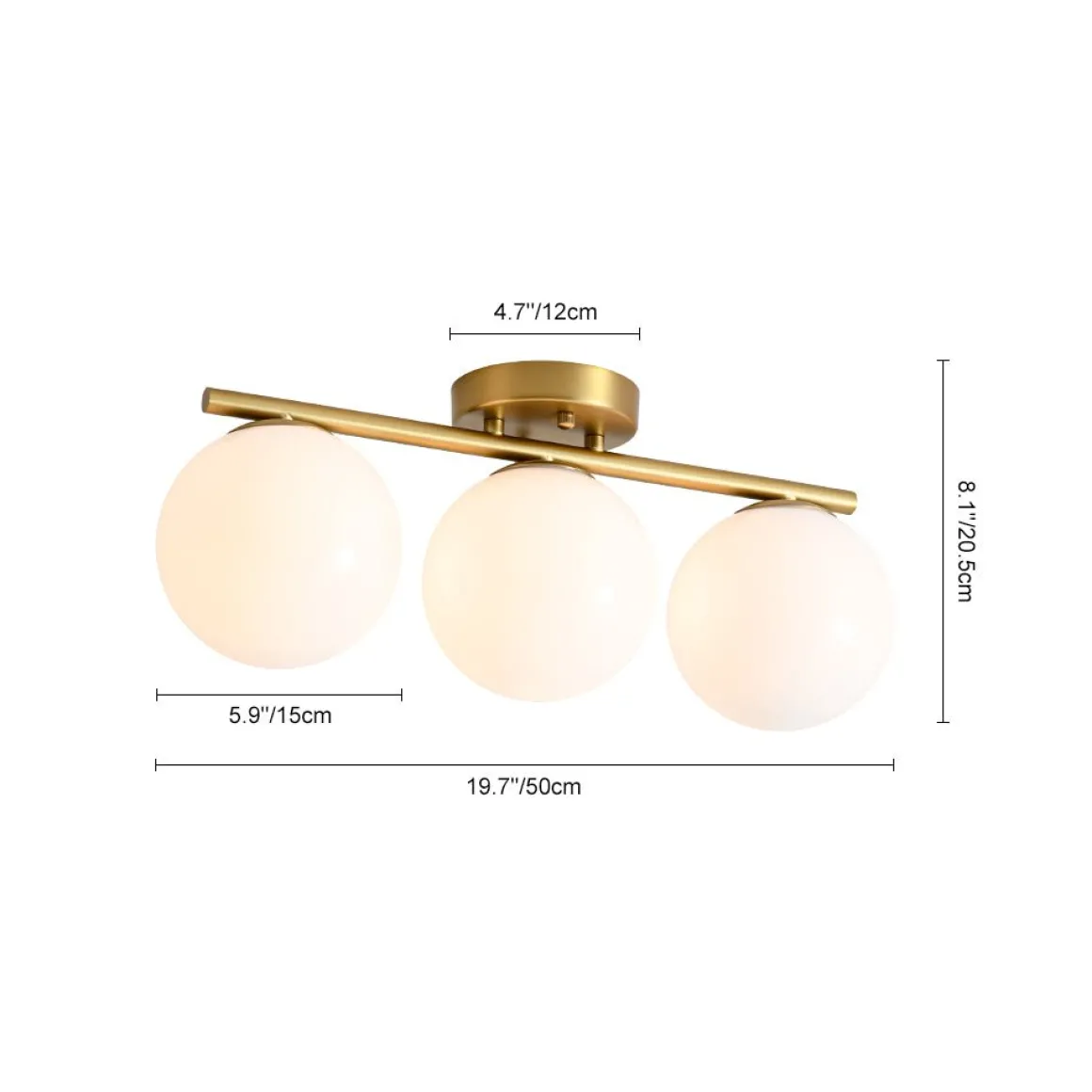 3-Light Shine Opal Glass Globe Linear Semi Flush Mount