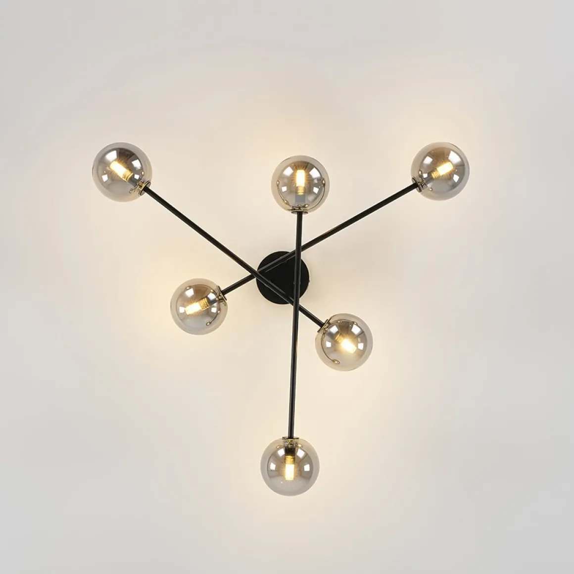 6-Light Smoked Glass Globe Linear Sputnik Semi Flush