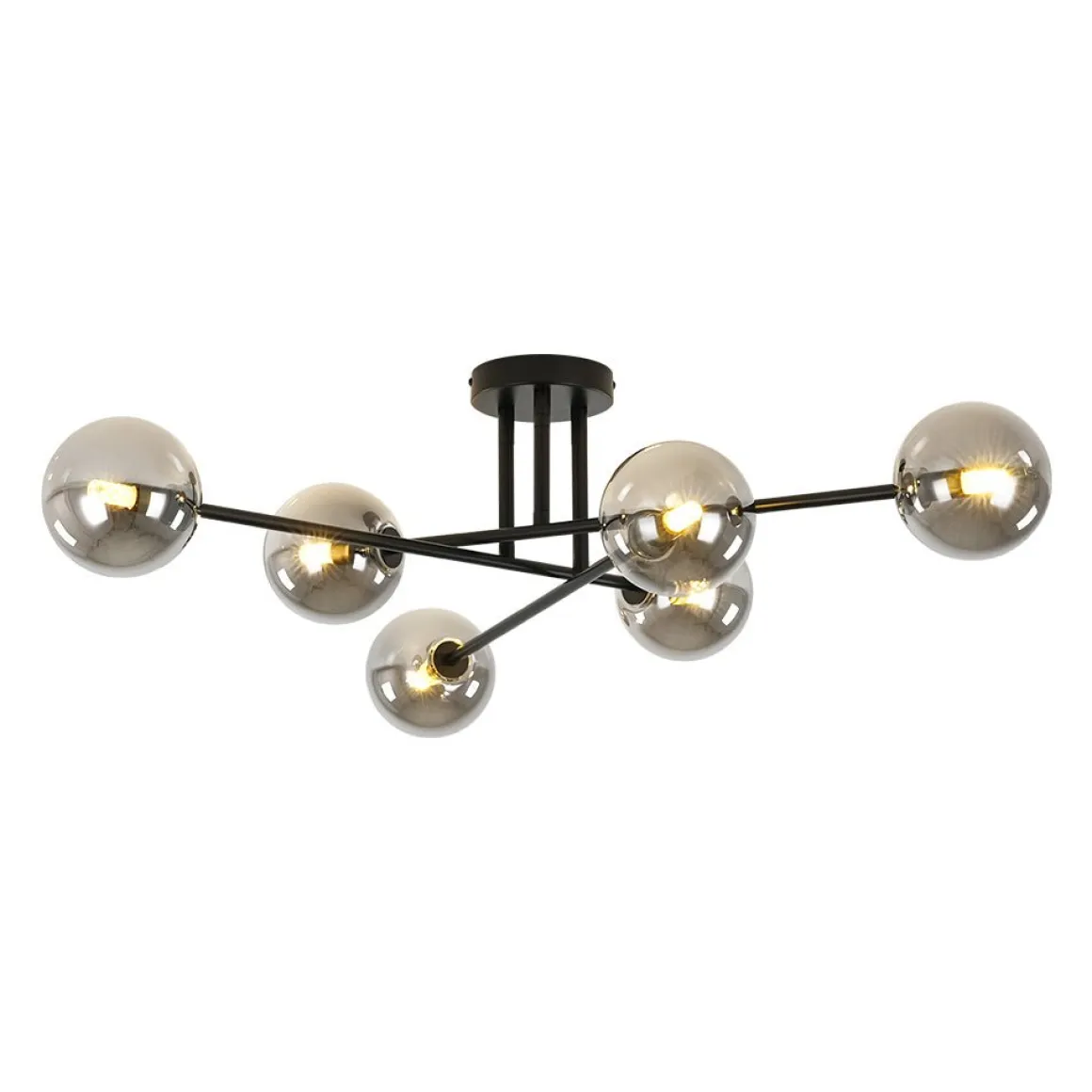 6-Light Smoked Glass Globe Linear Sputnik Semi Flush