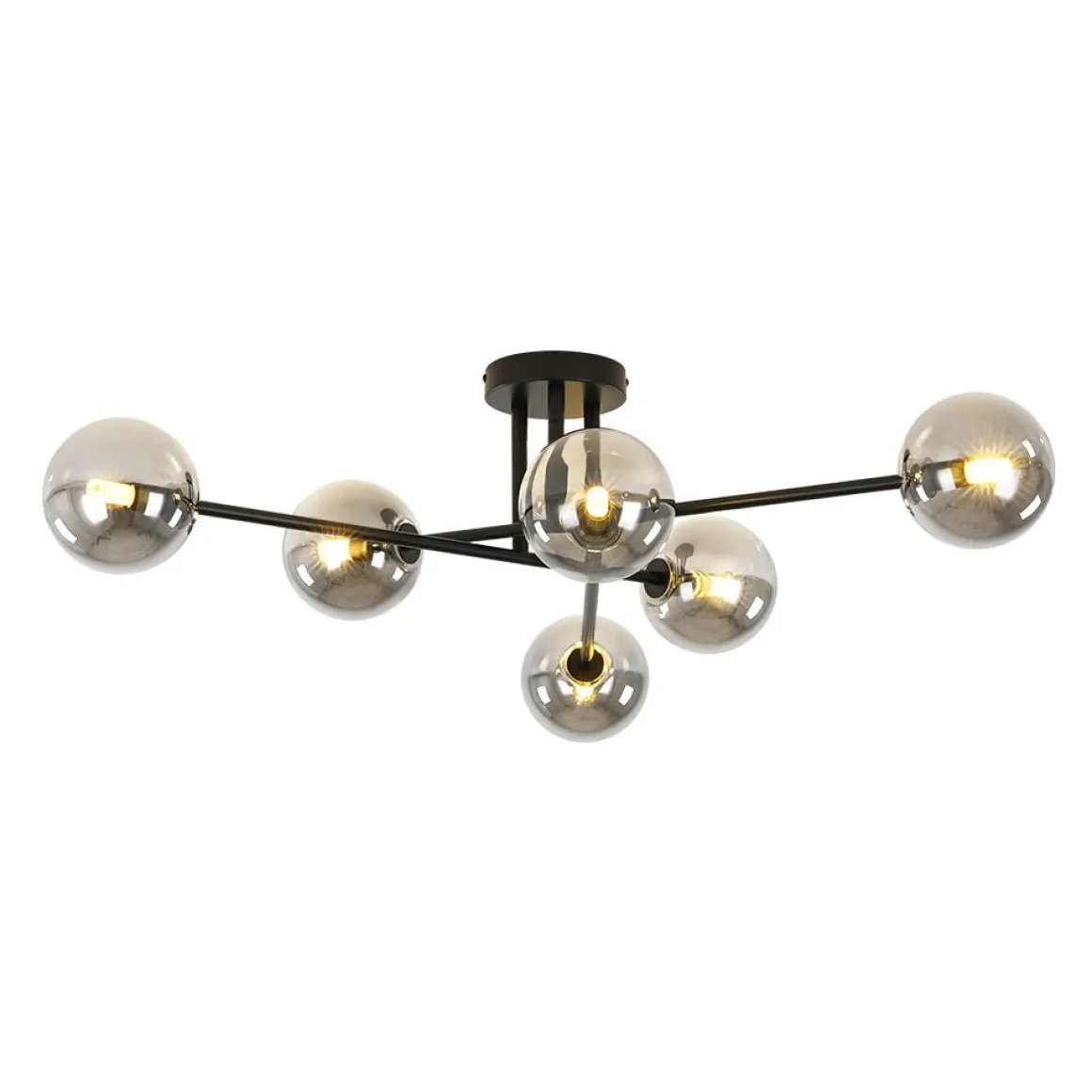 6-Light Smoked Glass Globe Linear Sputnik Semi Flush