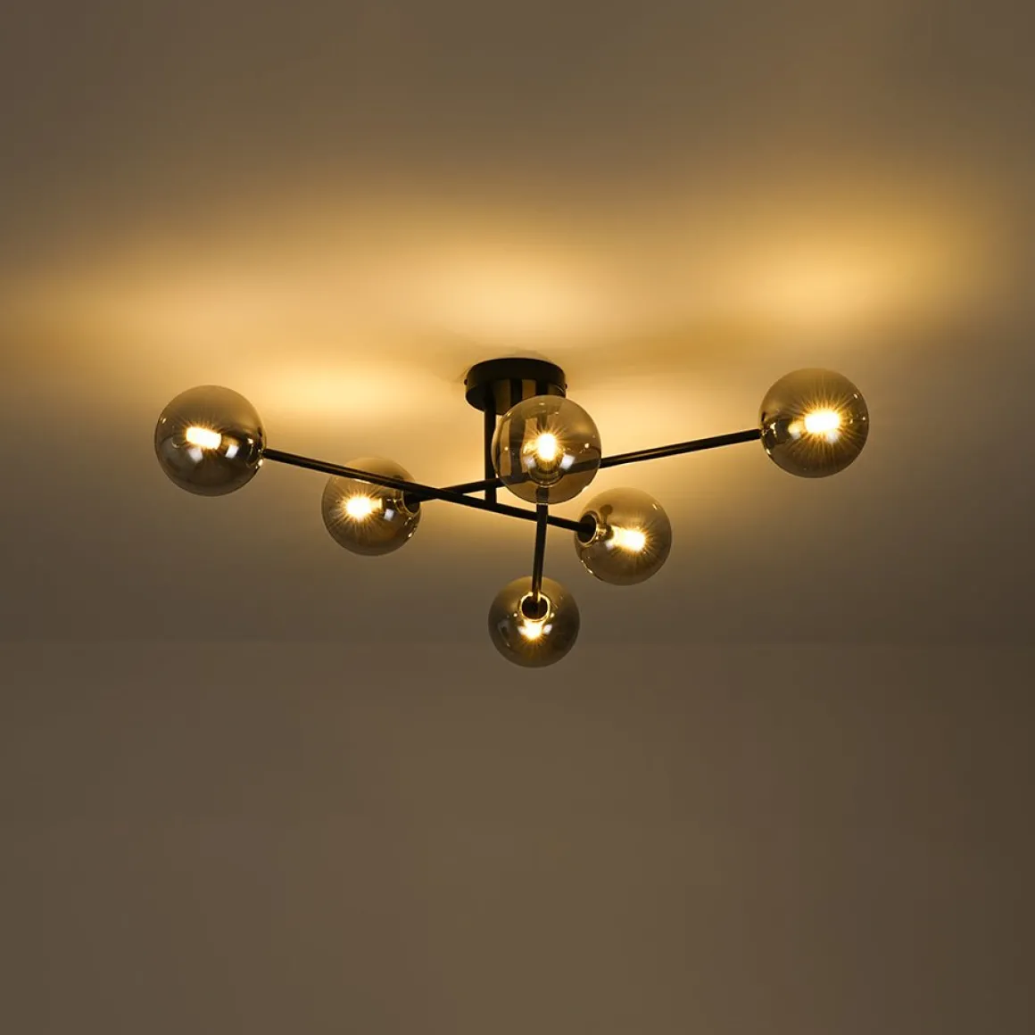 6-Light Smoked Glass Globe Linear Sputnik Semi Flush